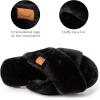 imageHomeTop Womens Cozy Fuzzy Cross Band Memory Foam House Slippers Soft Warm Fluffy Open Toe Slipper Breathable Indoor Outdoor Home ShoesBlack