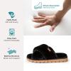 imageHomeTop Womens Cozy Fuzzy Cross Band Memory Foam House Slippers Soft Warm Fluffy Open Toe Slipper Breathable Indoor Outdoor Home ShoesBlack