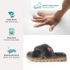 imageHomeTop Womens Cozy Fuzzy Cross Band Memory Foam House Slippers Soft Warm Fluffy Open Toe Slipper Breathable Indoor Outdoor Home ShoesDark Grey