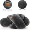 imageHomeTop Womens Cozy Fuzzy Cross Band Memory Foam House Slippers Soft Warm Fluffy Open Toe Slipper Breathable Indoor Outdoor Home ShoesDark Grey