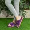 imageHomeTop Womens Cozy Fuzzy Cross Band Memory Foam House Slippers Soft Warm Fluffy Open Toe Slipper Breathable Indoor Outdoor Home ShoesPurple