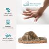 imageHomeTop Womens Cozy Fuzzy Cross Band Memory Foam House Slippers Soft Warm Fluffy Open Toe Slipper Breathable Indoor Outdoor Home ShoesTan