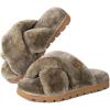 imageHomeTop Womens Cozy Fuzzy Cross Band Memory Foam House Slippers Soft Warm Fluffy Open Toe Slipper Breathable Indoor Outdoor Home ShoesTan