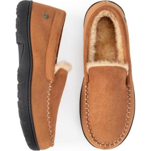 imageHomeTop Mens Classic Memory Foam Moccasin Slippers Warm Comfy Microsuede House Shoes for Indoor OutdoorBrown