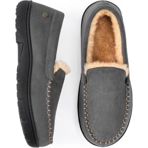 imageHomeTop Mens Classic Memory Foam Moccasin Slippers Warm Comfy Microsuede House Shoes for Indoor OutdoorMisty Gray