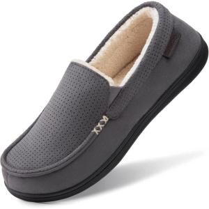 imageHomeTop Mens Classic Moccasin Slippers Comfy Memory Foam Indoor House ShoesDark Gray