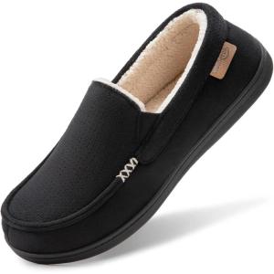 imageHomeTop Mens Classic Moccasin Slippers Comfy Memory Foam Indoor House ShoesSpace Black