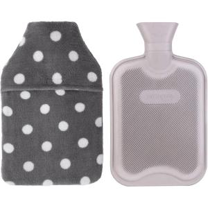 imageHomeTop Premium Classic Rubber Hot or Cold Water Bottle with Soft Fleece Cover 2 Liters PurpleGray Polka Dot Envelope CoverGrayGray