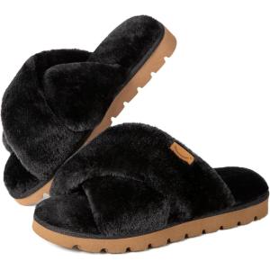 imageHomeTop Womens Cozy Fuzzy Cross Band Memory Foam House Slippers Soft Warm Fluffy Open Toe Slipper Breathable Indoor Outdoor Home ShoesBlack