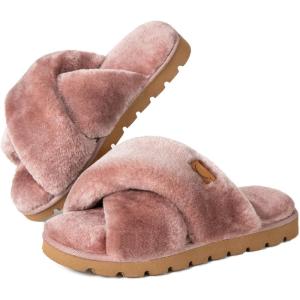 imageHomeTop Womens Cozy Fuzzy Cross Band Memory Foam House Slippers Soft Warm Fluffy Open Toe Slipper Breathable Indoor Outdoor Home ShoesPink