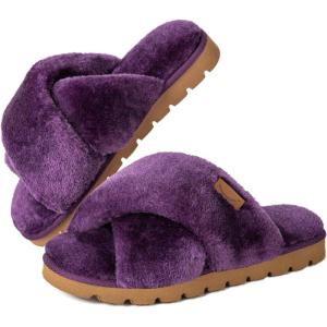 imageHomeTop Womens Cozy Fuzzy Cross Band Memory Foam House Slippers Soft Warm Fluffy Open Toe Slipper Breathable Indoor Outdoor Home ShoesPurple