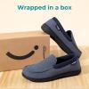 imageHomeTop Mens Comfort Memory Foam Moccasin Slippers Breathable Cotton Knit Terry Cloth House Shoes for Indoor OutdoorDemin Blue