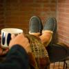 imageHomeTop Mens Memory Foam Moccasin Slippers Indoor and Outdoor Warm Fuzzy Fleece House ShoesSteel Gray