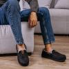 imageHomeTop Mens Suede Memory Foam Moccasin Slippers Soft Plush Warm Lining House ShoesBlack