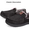 imageHomeTop Mens Suede Memory Foam Moccasin Slippers Soft Plush Warm Lining House ShoesBlack