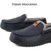 imageHomeTop Mens Suede Memory Foam Moccasin Slippers Soft Plush Warm Lining House ShoesNavy Blue