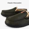 imageHomeTop Mens Suede Memory Foam Moccasin Slippers Soft Plush Warm Lining House ShoesWoodland Army Green