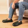 imageHomeTop Mens Suede Memory Foam Moccasin Slippers Soft Plush Warm Lining House ShoesWoodland Army Green