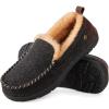 imageHomeTop Mens Memory Foam Moccasin Slippers Indoor and Outdoor Warm Fuzzy Fleece House ShoesCarbon Black