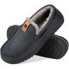 imageHomeTop Mens Suede Memory Foam Moccasin Slippers Soft Plush Warm Lining House ShoesNavy Blue