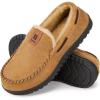 imageHomeTop Mens Suede Memory Foam Moccasin Slippers Soft Plush Warm Lining House ShoesTan