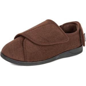 imageHomeTop Mens Corduroy Slippers Comfy Adjustable Hook and Loop Memory Foam Wide Indoor House Shoes for Diabetic Swollen FeetBurnt Umber