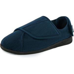 imageHomeTop Mens Corduroy Slippers Comfy Adjustable Hook and Loop Memory Foam Wide Indoor House Shoes for Diabetic Swollen FeetCadet Blue