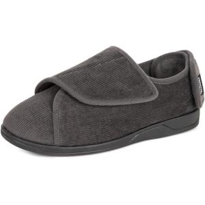 imageHomeTop Mens Corduroy Slippers Comfy Adjustable Hook and Loop Memory Foam Wide Indoor House Shoes for Diabetic Swollen FeetCharcoal Gray