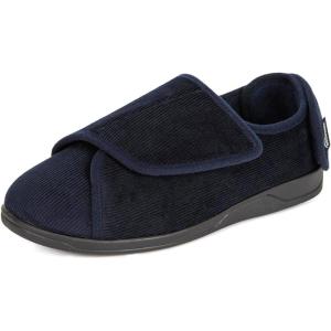 imageHomeTop Mens Corduroy Slippers Comfy Adjustable Hook and Loop Memory Foam Wide Indoor House Shoes for Diabetic Swollen FeetDeep Ocean Blue