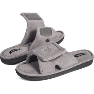 imageHomeTop Mens Cozy Coral Velvet Memory Foam Open Toe Slipper with Adjustable Hook and Loop