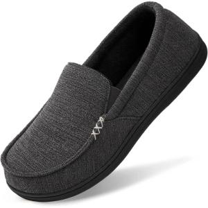 imageHomeTop Mens House Slippers Memory Foam Shoes Moccasins Style Indoor Outdoor Classic Breathable Premium Microsuede Washable SlippersGrey