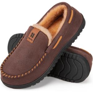 imageHomeTop Mens Suede Memory Foam Moccasin Slippers Soft Plush Warm Lining House ShoesCoffee
