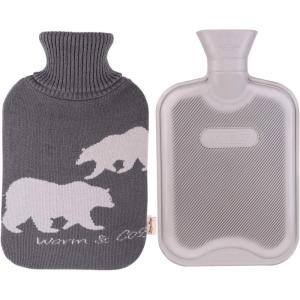 imageHomeTop Premium 2 Liter Classic Rubber Hot Water Bottle wElegant Polar Bear Knit Cover 2L GrayGray