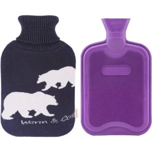 imageHomeTop Premium 2 Liter Classic Rubber Hot Water Bottle wElegant Polar Bear Knit Cover 2L GrayNavy BluePurple