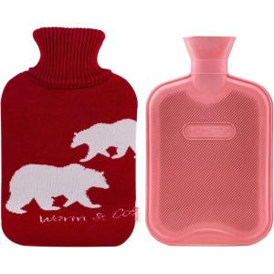 imageHomeTop Premium 2 Liter Classic Rubber Hot Water Bottle wElegant Polar Bear Knit Cover 2L GrayWineRed