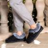 imageHomeTop Womens Cable Knit Slippers Breathable Warm Comfy Nonslip Indoor Outdoor House Shoes with Fuzzy CollarJet Black