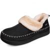 imageHomeTop Womens Microsuede Fuzzy Sherpa Lining Memory Foam Ankle Bootie House SlippersBlack