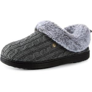 imageHomeTop Womens Cable Knit Slippers Breathable Warm Comfy Nonslip Indoor Outdoor House Shoes with Fuzzy CollarCloudy Gray