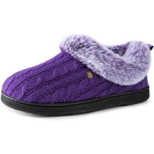 imageHomeTop Womens Cable Knit Slippers Breathable Warm Comfy Nonslip Indoor Outdoor House Shoes with Fuzzy CollarRoyal Purple