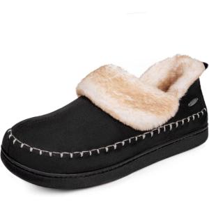 imageHomeTop Womens Microsuede Fuzzy Sherpa Lining Memory Foam Ankle Bootie House SlippersBlack