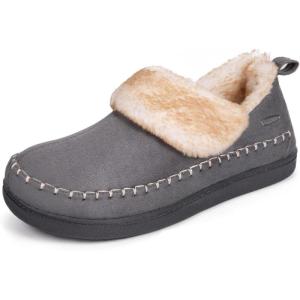 imageHomeTop Womens Microsuede Fuzzy Sherpa Lining Memory Foam Ankle Bootie House SlippersGrey