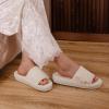 imageHomeTop Womens Corduroy Open Toe Slippers with Adjustable Closure Memory FoamCream White