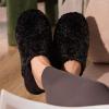 imageHomeTop Womens Plush Slippers with Collapsible Microsuede Heel Indoor House ShoesMatte Black