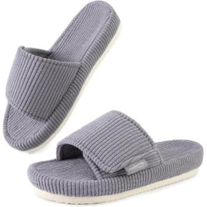 imageHomeTop Womens Corduroy Open Toe Slippers with Adjustable Closure Memory FoamLight Gray