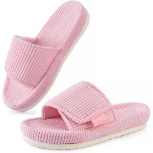 imageHomeTop Womens Corduroy Open Toe Slippers with Adjustable Closure Memory FoamPastel Pink