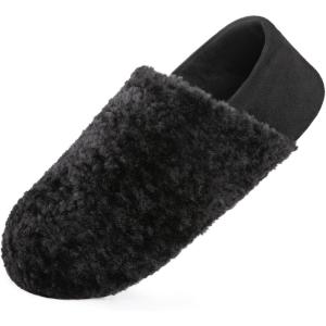 imageHomeTop Womens Plush Slippers with Collapsible Microsuede Heel Indoor House ShoesMatte Black