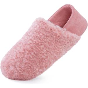 imageHomeTop Womens Plush Slippers with Collapsible Microsuede Heel Indoor House ShoesRose Pink