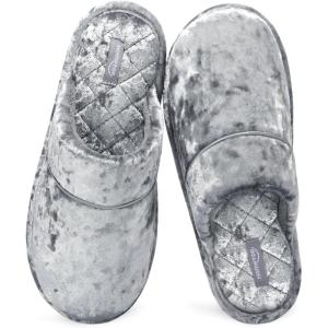 imageHomeTop Womens Luxury Diamond Velvet Memory Foam Scuff Slipper with Lightweight Rubber SoleSliver Gray