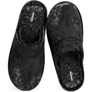 imageHomeTop Womens Luxury Diamond Velvet Memory Foam Scuff Slipper with Lightweight Rubber SoleVine Black