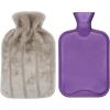 imageHomeTop Premium Classic Rubber Hot Water Bottle and Luxurious Faux Fur Plush Fleece Cover wPom Pom Decor BeigeBeigePurple